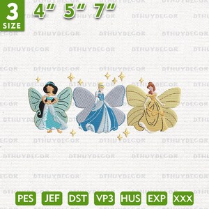 Princess And Friend Embroidery, Magic Kingdom Embroidery Design, Princess Cartoon Embroidery File, Princess Butterfly Embroidery