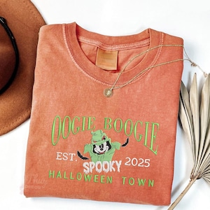 chemise brodée film d&#39;horreur vintage, chemise brodée Halloween Magic Kingdom, col rond brodé souris personnalisé, chemise effrayante