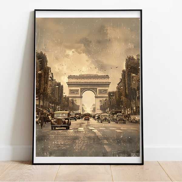Élégance Parisienne Vintage - L'Arc de Triomphe dans les Années 20 - Impression Numérique Rétro - Les Champs-Elysées