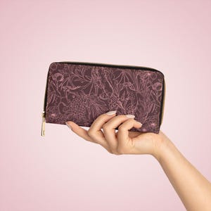 Cartera con cremallera de dragón, cartera de mano con diseño de fantasía floral, cartera con cremallera para mujer, regalo para amantes de los dragones, cartera de fantasía