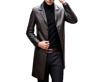 Handgefertigte Männer Echtes Rindsleder Männer Kurze Länge Mantel Leder Neue Mode Leder Trenchcoat Männer Ledermantel