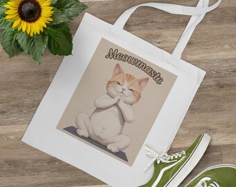 Tote Bag de Yoga con Gato - Bolsa de Algodón Ecofriendly - Diseño Divertido para Amantes de los Gatos y el Yoga