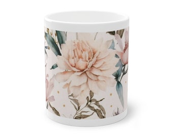 Taza de Cerámica con Diseño de Flores Pintadas con Acuarela - Taza Artesanal Ideal para Regalos