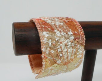 Lace and Silk Textile Cuff: Embroidered Jewelry Piece