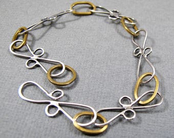 Sterling Siver and Nugold Bracelet Handmade Chain Link Bracelet Pretty Bracelet