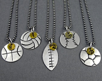 Sterling Silver Sports Ball Necklace – Personalized Number Charm