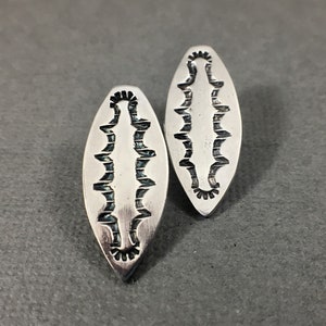 Sterling Silver Stamped Scalloped Leaf Shaped Post Earrings Unique Silver Earrings image 1