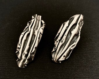 Crinkled Earrings - Crinkled Sterling Silver Earrings - Fold Formed Sterling Silver - Wrinkled Textured Silver Earrings - Post Earrings