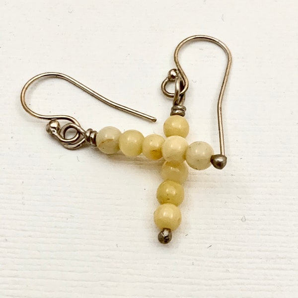 Stacked Yellow Jade Bead Earrings - Jade and Sterling Silver Earrings - Dangle earrings