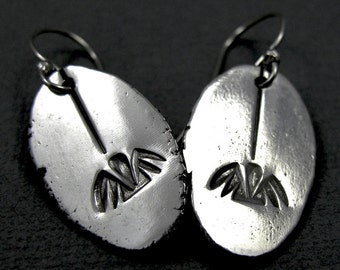 Spider Earrings - Sterling Silver stamped spider dangle earrings