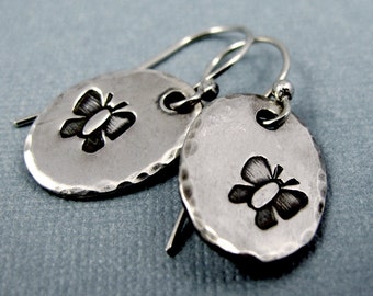 Butterfly Dangle Earrings - Sterling Silver Stamped Butterflies - Handmade Dangle Earrings