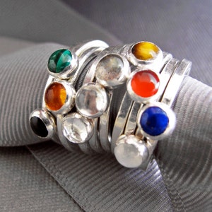 Birthstone Stacking Rings Sterling Silver & 5mm stones Two Rings image 3