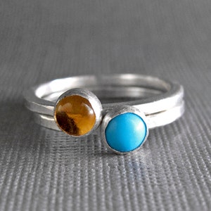 Birthstone Stacking Rings Sterling Silver & 5mm stones Two Rings image 1