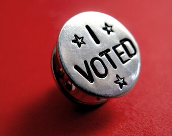 I Voted Pin - Vote Pin - Patriotic Sterling Silver Lapel Pin or Tie Tack