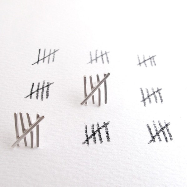 Tally Mark Earrings - Sterling Silver Posts - Five & Ten