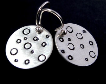 Celestial Bodies Earrings - Sterling Silver Moons - stamped craters full moon