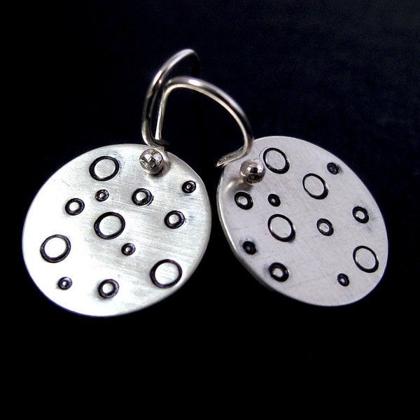 Celestial Bodies Earrings - Sterling Silver Moons - stamped craters full moon