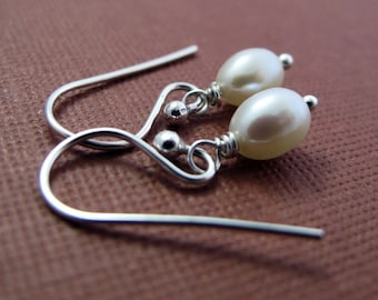 Pearl Earrings - Sterling Silver and White Freshwater Pearl