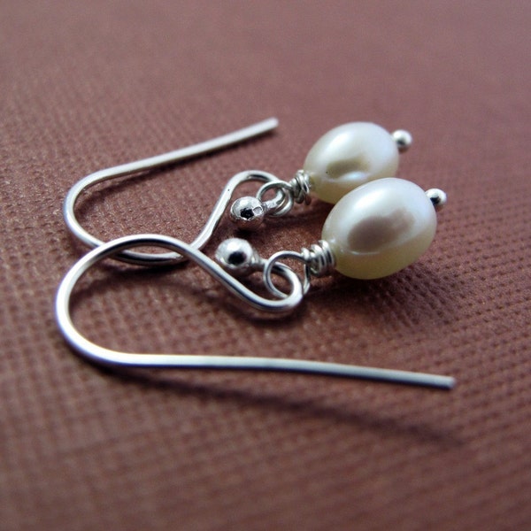 Pearl Earrings - Sterling Silver and White Freshwater Pearl