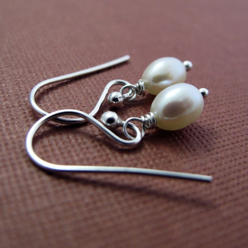 Pearl Earrings Sterling Silver and White Freshwater Pearl image 1