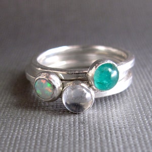 Birthstone Stacking Rings Sterling Silver & 5mm stones Three Rings image 2
