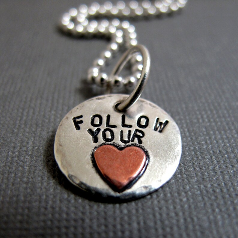 Follow Your Heart Necklace Sterling Silver and Copper Etsy