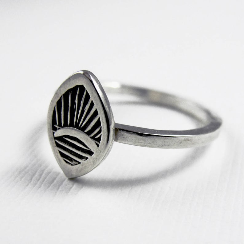 Sunrise Fan Ring Sterling Silver Rings Stamped Leaf Ring Etsy