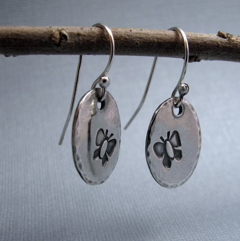 Butterfly Dangle Earrings Sterling Silver Stamped Butterflies Handmade Dangle Earrings image 3