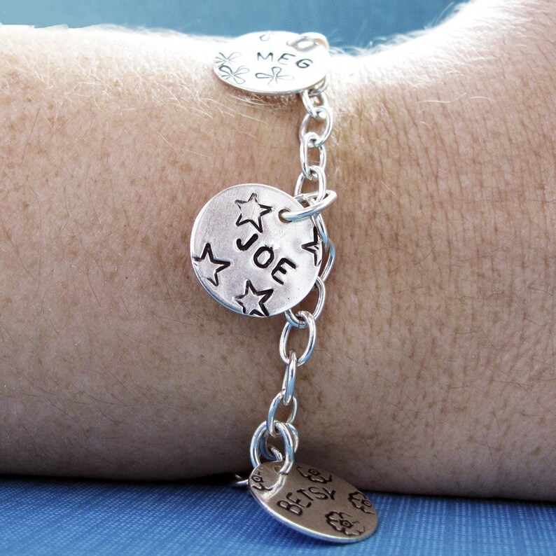 Personalized Mother's Charm Bracelet I Custom Sterling Silver Hand Stamped Charms image 4