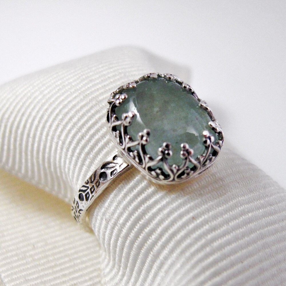 Aquamarine Sterling Silver Ring 925 Cabochon Band Delicate