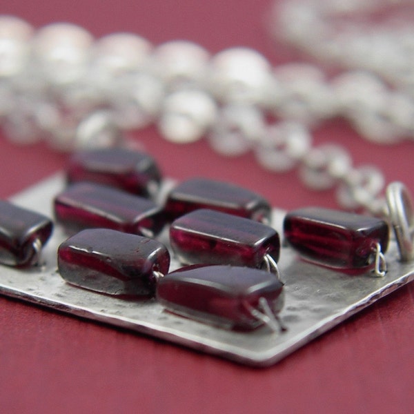 Garnet Brick Wall Necklace - Sterling silver and Garnet Necklace