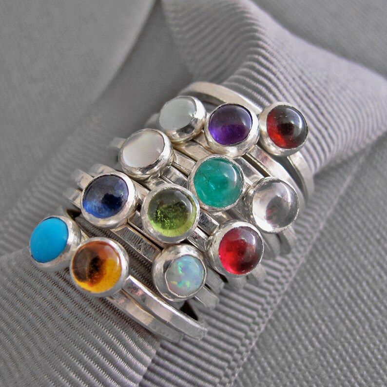 Birthstone Stacking Ring Sterling Silver & Gemstone One Ring image 5