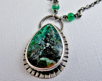 Sonora Sunrise Jasper Necklace -Sterling Silver with Jade Gemstone Cabochon Art Jewelry