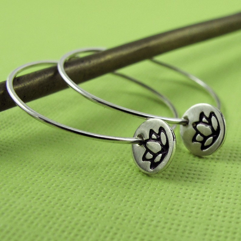 Lotus Flower Hoops Sterling Silver image 4