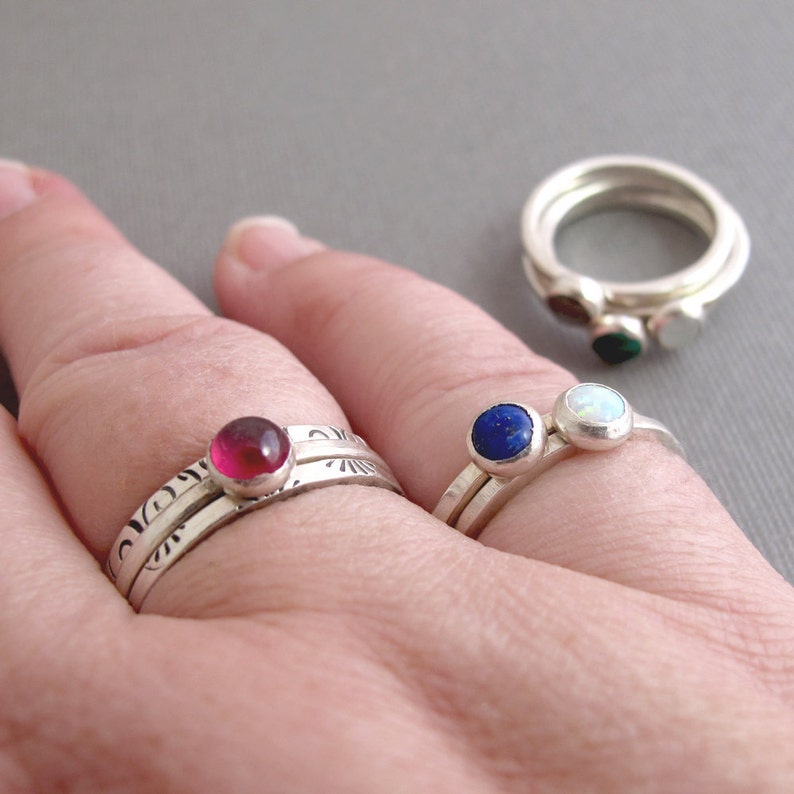 Birthstone Stacking Rings Sterling Silver & 5mm stones Two Rings image 4