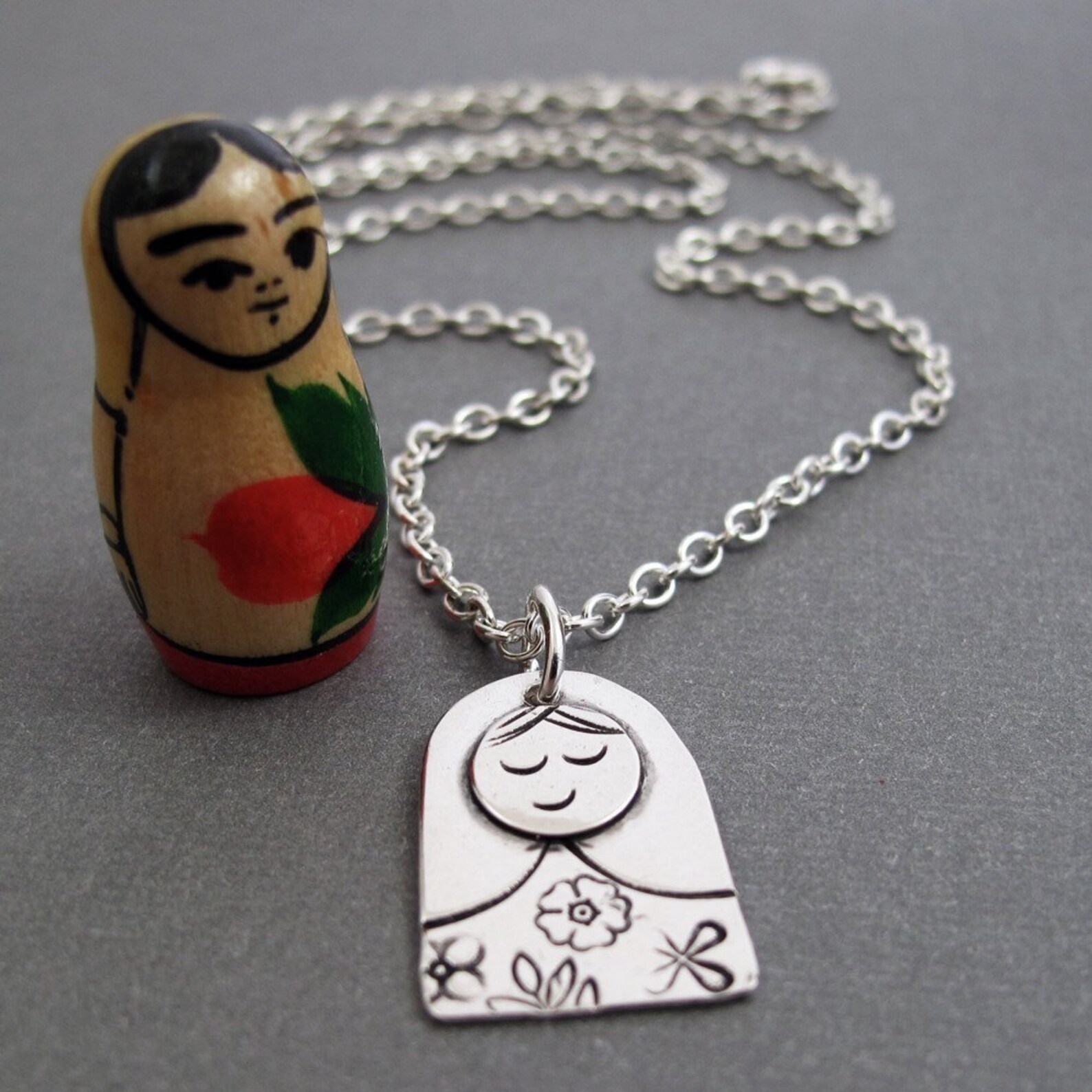 Matryoshka Necklace Sterling Silver Russian Doll Stamped Etsy