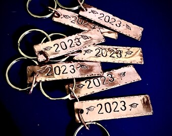 Graduation Keychain 2022 or any year- Personalized - Copper Stamped Key Fob with Split Key Ring