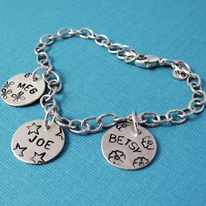 Personalized Mother's Charm Bracelet I Custom Sterling Silver Hand Stamped Charms image 2