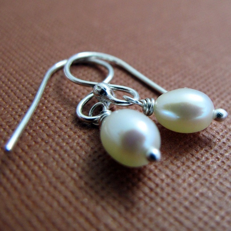 Pearl Earrings Sterling Silver and White Freshwater Pearl image 2
