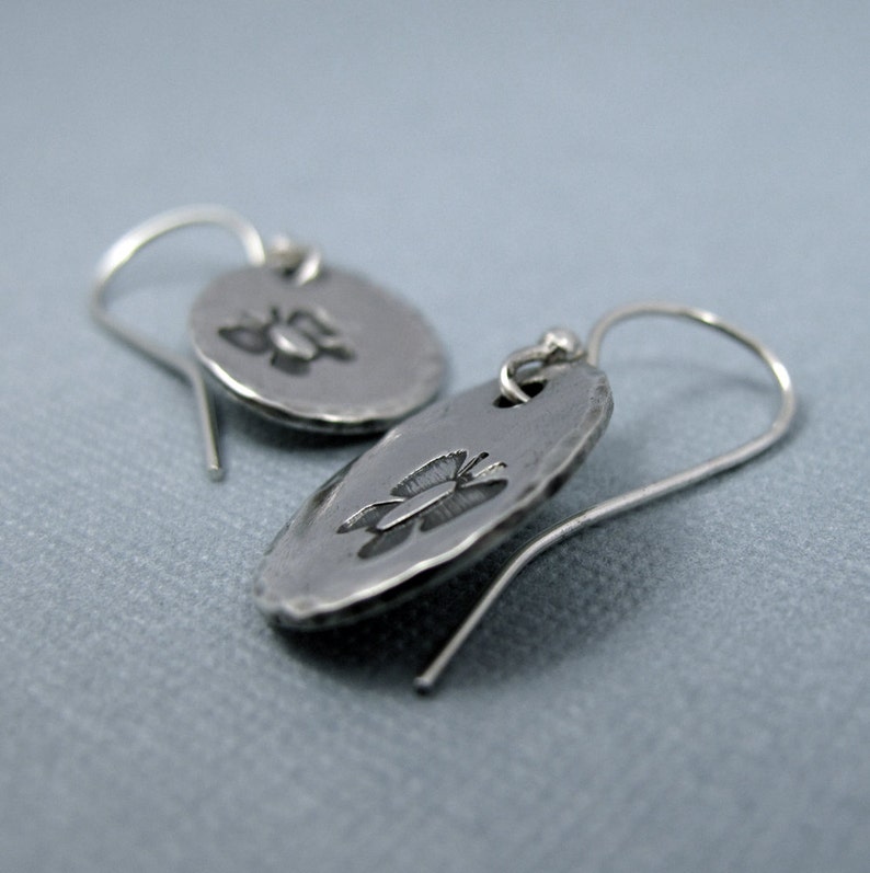 Butterfly Dangle Earrings Sterling Silver Stamped Butterflies Handmade Dangle Earrings image 2