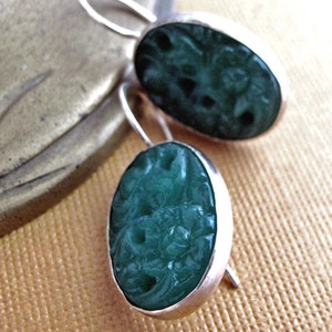 Stepping Stone Earrings Sterling Silver and Vintage Glass Earrings Green Blue or Pink image 2