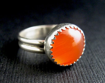 Carnelian Gemstone Ring - Stelring Silver