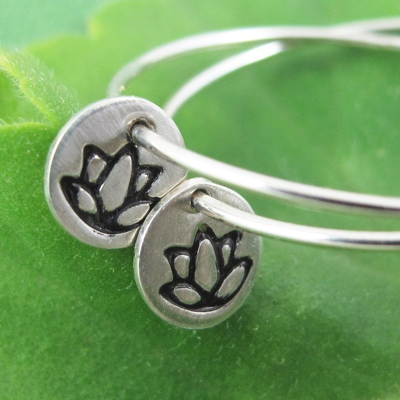 Lotus Flower Hoops Sterling Silver image 1