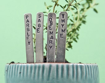 Herb Garden Plant Markers - Mini - Nickel - Individually or in Sets - As seen in Woman's Day Magazine