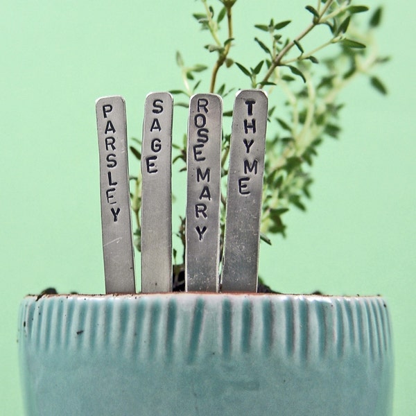 Herb Garden Plant Markers - Mini - Nickel - Individually or in Sets - As seen in Woman's Day Magazine