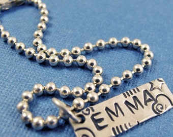 Personalized ID Name Bracelet - Sterling Silver - Custom handmade stamped charm bracelet