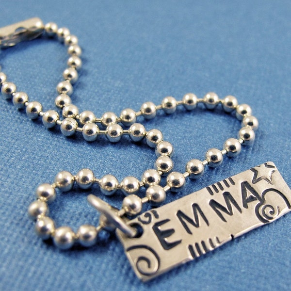 Personalized ID Name Bracelet - Sterling Silver - Custom handmade stamped charm bracelet