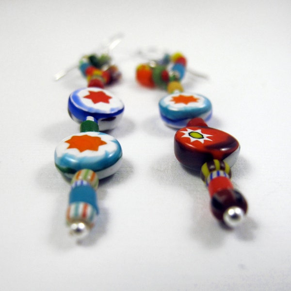 Beaded Circus Earrings - Sterling Silver and Multi Color Glass Bead Earrings