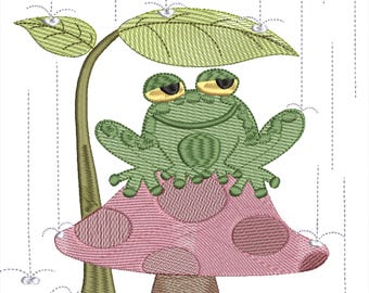 Rainy Day Frog Embroidery Machine Digital File