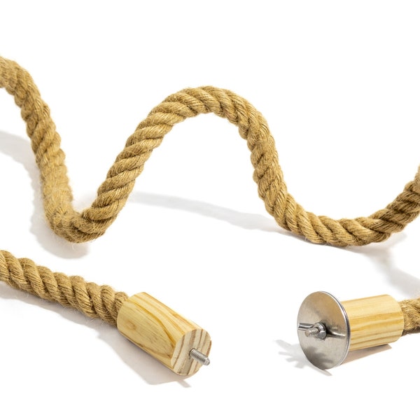 Jute Rope Bird Perch 4ft or 2ft, Natural Bird Safe Materials, Bendable for comfort, Safer Cotton Alternative, 1.5 inch Washers 3/4-inch rope